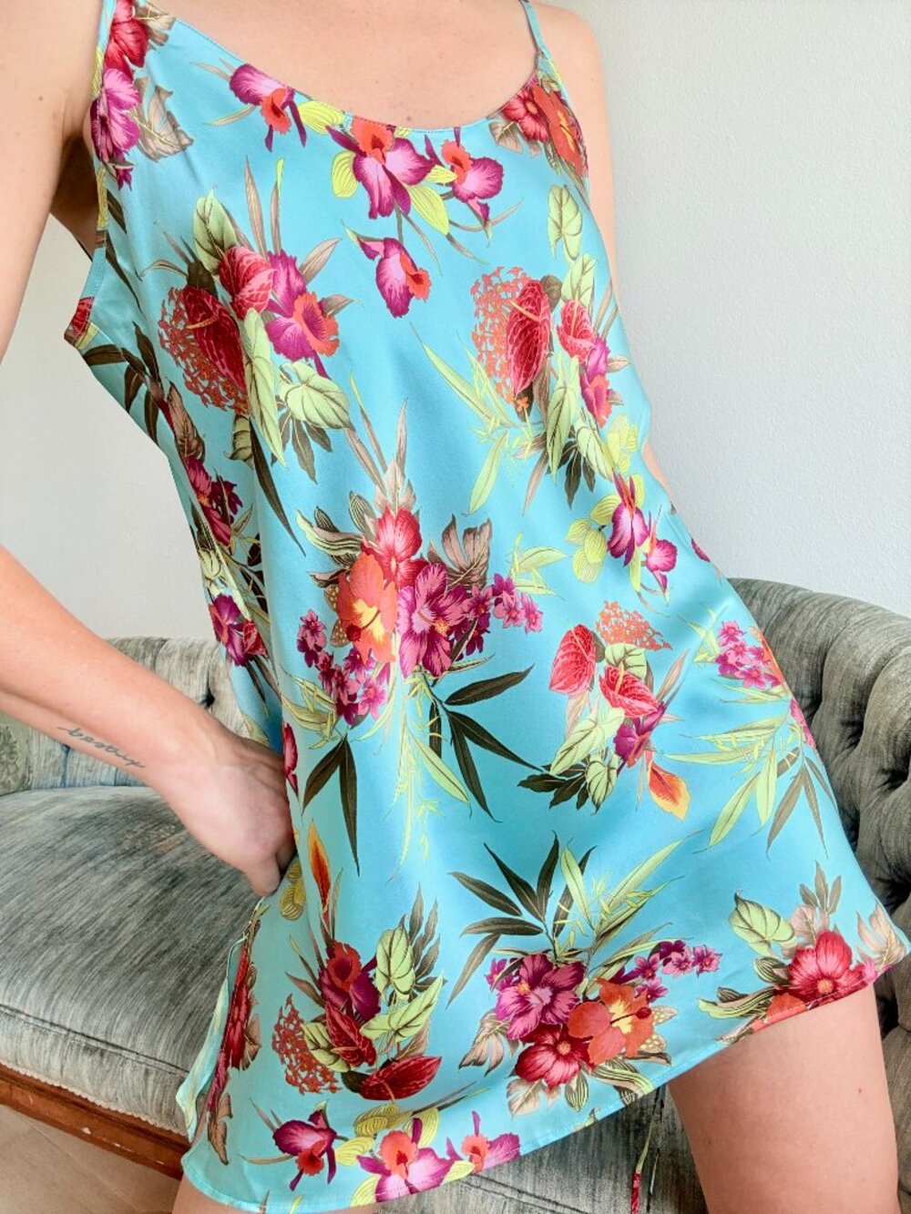 Victoria's Secret Silk Floral Slip Dress Open Side Lace Up Large NWT